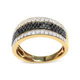 14K Yellow Gold Plated .925 Sterling Silver 1 1/4 Cttw White and Black Treated Diamond Multi Row Band (Black/I-J Color, I2-I3 Clarity)-1 thumbnail 2
