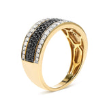 14K Yellow Gold Plated .925 Sterling Silver 1 1/4 Cttw White and Black Treated Diamond Multi Row Band (Black/I-J Color, I2-I3 Clarity)-3 thumbnail 4