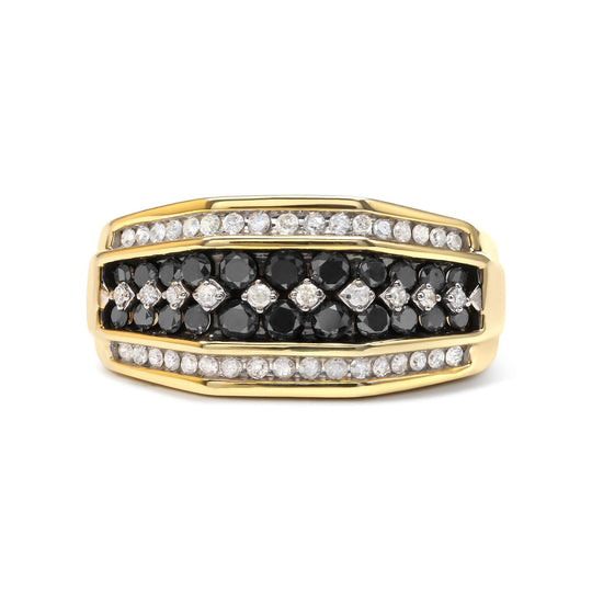 Men's 14K Yellow Gold Plated .925 Sterling Silver 1 1/2 Cttw White and Black Treated Diamond Cluster Ring (Black / I-J Color, I2-I3 Clarity)-0