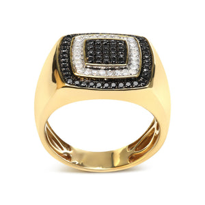 Men's 10K Yellow Gold 3/4 Cttw White and Black Treated Diamond Ring Band (Black / I-J Color, I2-I3 Clarity)-1