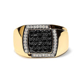 10K yellow gold ring with cushion black and white diamond cluster thumbnail 1