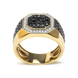 Men's 10K Yellow Gold 1 1/4 Cttw White and Treated Black Diamond Octagonal Halo Band Ring (I-J Color, I2-I3 Clarity)-1