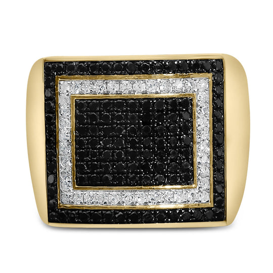 Men's 10K Yellow Gold 1 1/4 Cttw White and Black Diamond Geometric Ring-0