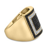 Men's 10K Yellow Gold 1 1/4 Cttw White and Black Diamond Geometric Ring-1 thumbnail 2