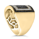Men's 10K Yellow Gold 1 1/4 Cttw White and Black Diamond Geometric Ring-4 thumbnail 5