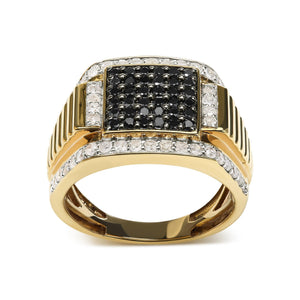 Men's 14K Yellow Gold Plated .925 Sterling Silver 1 1/2 Cttw White and Black Treated Diamond Cluster Ring (Black / I-J Color, I2-I3 Clarity)-1