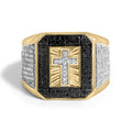 Men's 10K Yellow Gold 1 1/2 Cttw White and Black Diamond Cross Signet Ring-0