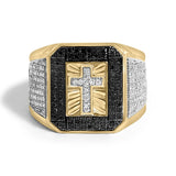 Men's 10K Yellow Gold 1 1/2 Cttw White and Black Diamond Cross Signet Ring-0 thumbnail 1