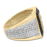 Men's 10K Yellow Gold 1 1/2 Cttw White and Black Diamond Cross Signet Ring-1 thumbnail 2
