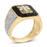 Men's 10K Yellow Gold 1 1/2 Cttw White and Black Diamond Cross Signet Ring-3 thumbnail 4