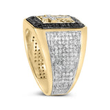 Men's 10K Yellow Gold 1 1/2 Cttw White and Black Diamond Cross Signet Ring-4 thumbnail 5