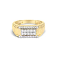 Men's 14K Yellow Gold Plated Sterling Silver Natural 1/2 Cttw Diamond Rectangular Halo Band Ring-0