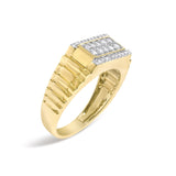 Men's 14K Yellow Gold Plated Sterling Silver Natural 1/2 Cttw Diamond Rectangular Halo Band Ring-3 thumbnail 4