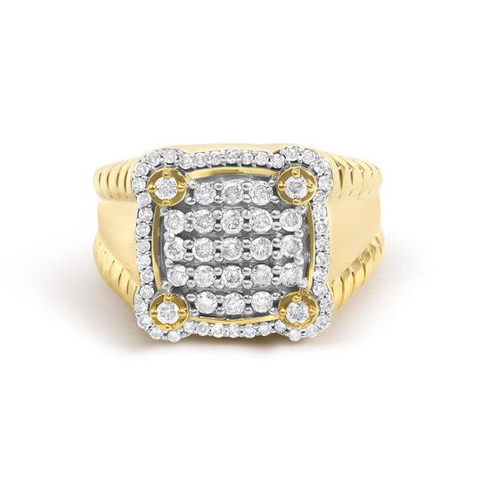 Men's 14K Yellow Gold Plated Sterling Silver 1.0 Cttw Diamond Square Motif Band Ring-0