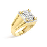 Men's 14K Yellow Gold Plated Sterling Silver 1.0 Cttw Diamond Square Motif Band Ring-3 thumbnail 4
