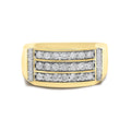 Men's 14K Yellow Gold Plated Sterling Silver 3/4 Cttw Diamond 3 Row Band Ring-0