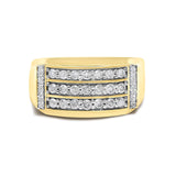 Men's 14K Yellow Gold Plated Sterling Silver 3/4 Cttw Diamond 3 Row Band Ring-0 thumbnail 1