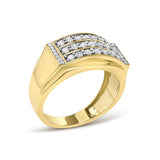 Men's 14K Yellow Gold Plated Sterling Silver 3/4 Cttw Diamond 3 Row Band Ring-3 thumbnail 4
