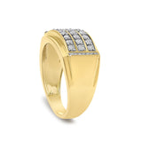 Men's 14K Yellow Gold Plated Sterling Silver 3/4 Cttw Diamond 3 Row Band Ring-4 thumbnail 5