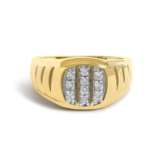 Men's 14K Yellow Gold Plated Sterling Silver 1/3 Cttw Diamond Grooved Band Ring-0