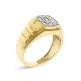 Men's 14K Yellow Gold Plated Sterling Silver 1/3 Cttw Diamond Grooved Band Ring-3 thumbnail 4
