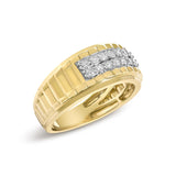 Men's 14K Yellow Gold Plated Sterling Silver 3/8 Cttw Diamond Ribbed Band Ring-3 thumbnail 4