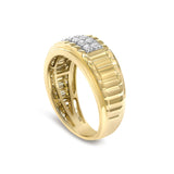Men's 14K Yellow Gold Plated Sterling Silver 3/8 Cttw Diamond Ribbed Band Ring-4 thumbnail 5