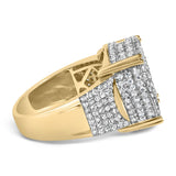 Men's 10K Yellow Gold 2-1/10 Cttw Diamond Concentric Circles Cocktail Ring-1 thumbnail 2