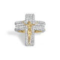 Men's 10K Yellow Gold 5-2/5 Cttw Diamond Jesus Crucifix Cross Cocktail Ring-0