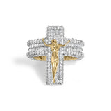 Men's 10K Yellow Gold 5-2/5 Cttw Diamond Jesus Crucifix Cross Cocktail Ring-0 thumbnail 1