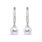 10K White Gold 6x6 MM Cultured Freshwater Pearl and Diamond Accent Drop Huggy Earring (H-I Color, I1-I2 Clarity)-0 thumbnail 1