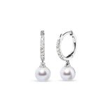 10K White Gold 6x6 MM Cultured Freshwater Pearl and Diamond Accent Drop Huggy Earring (H-I Color, I1-I2 Clarity)-1 thumbnail 2