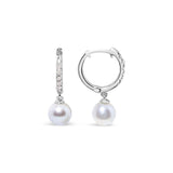 10K White Gold 6x6 MM Cultured Freshwater Pearl and Diamond Accent Drop Huggy Earring (H-I Color, I1-I2 Clarity)-3 thumbnail 4