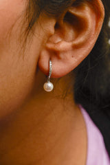 10K White Gold 6x6 MM Cultured Freshwater Pearl and Diamond Accent Drop Huggy Earring (H-I Color, I1-I2 Clarity)-2 thumbnail 3