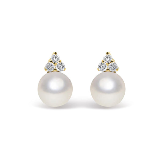 10K Yellow Gold Birthstone and  Diamond Trio Stud Earrings