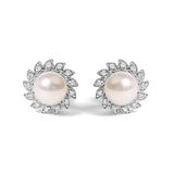 10K White Gold Heirloom-Style Pearl and Diamond Accent Halo Stud Earrings (I-J color, I1-I2 Clarity)-0 thumbnail 1