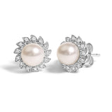 10K White Gold Heirloom-Style Pearl and Diamond Accent Halo Stud Earrings (I-J color, I1-I2 Clarity)-1 thumbnail 2