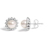 10K White Gold Heirloom-Style Pearl and Diamond Accent Halo Stud Earrings (I-J color, I1-I2 Clarity)-3 thumbnail 4