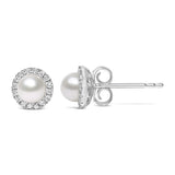 10K White Gold 4.5mm Cultured Freshwater Pearl and 1/7 Cttw Diamond Halo Stud Earring (I-J Color, I1-I2 Clarity)-3 thumbnail 4