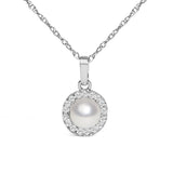 10K White Gold 5MM Cultured Pearl and Diamond Accent Halo Pendant Necklace-1 thumbnail 2