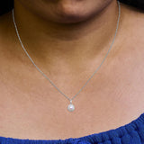 10K White Gold 5MM Cultured Pearl and Diamond Accent Halo Pendant Necklace-2 thumbnail 3