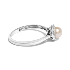10K White Gold 5MM Cultured Freshwater Pearl  and Diamond Halo Ring (I-J Color, I1-I2 Clarity)-1