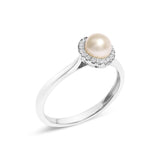 10K White Gold 5MM Cultured Freshwater Pearl  and Diamond Halo Ring (I-J Color, I1-I2 Clarity)-3 thumbnail 4