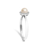 10K White Gold 5MM Cultured Freshwater Pearl  and Diamond Halo Ring (I-J Color, I1-I2 Clarity)-4 thumbnail 5