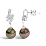 14K White Gold 9MM Cultured Black Pearl and Diamond Accent Drop and Dangle Earrings (I-J Color, SI1-SI2 Clarity)-3 thumbnail 4