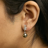 14K White Gold 9MM Cultured Black Pearl and Diamond Accent Drop and Dangle Earrings (I-J Color, SI1-SI2 Clarity)-2 thumbnail 3
