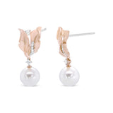 14K Rose Gold 1/6 Cttw Round Diamond and 8mm Round Pearl Floral Drop Stud Earrings (H-I Color, I1-I2 Clarity)-3 thumbnail 4