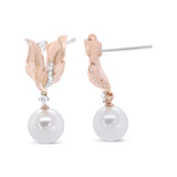 14K Rose Gold 1/6 Cttw Round Diamond and 8mm Round Pearl Floral Drop Stud Earrings (H-I Color, I1-I2 Clarity)-4 thumbnail 5