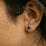 14K Yellow Gold 1/4 Cttw Diamond and Blue Sapphire Sunburst Halo Stud Earrings (K-L Color, I1-I2 Clarity)-2 thumbnail 3