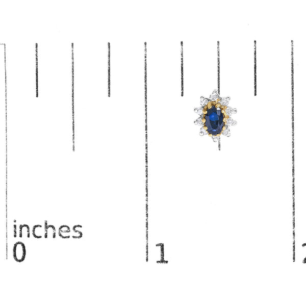 14K Yellow Gold 1/4 Cttw Diamond and Blue Sapphire Sunburst Halo Stud Earrings (K-L Color, I1-I2 Clarity)